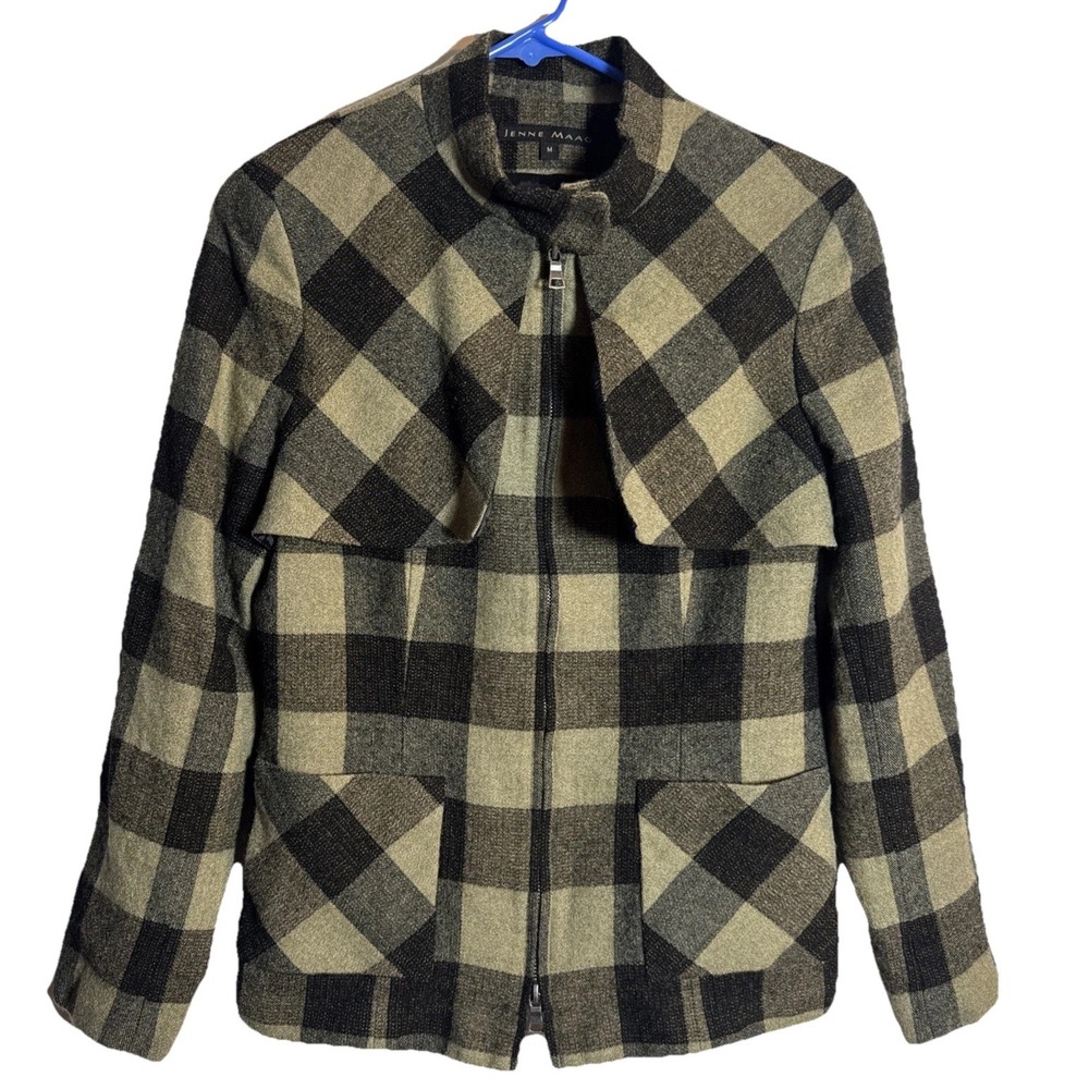 Jenne Maag Women's Plaid Wool Zip‑Up Jacket Size M Vintage Style Coat Black/Gray